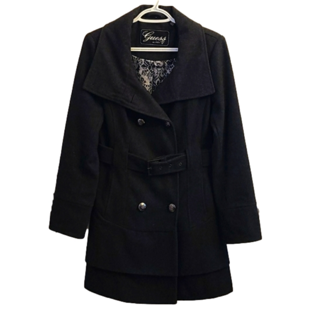 ⛱️Guess Grey Ruffle Pea Coat